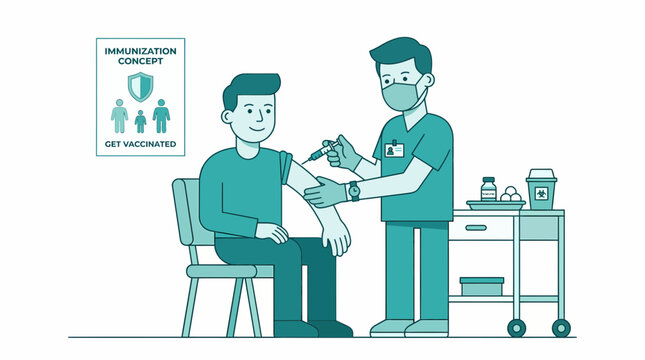 A doctor administers a vaccination to a seated patient in a clinic.
