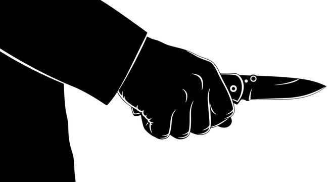 Black Silhouette Hand Holding a Folding Pocket Knife Illustration
