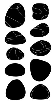 Abstract black pebble silhouettes and river stone vector elements