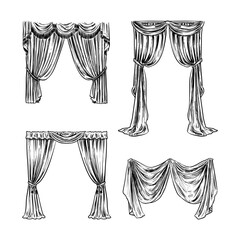 window curtain vector line art hand drawn illustration set collection © Garage graphic.std
