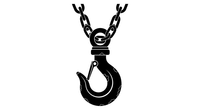 Heavy duty industrial lifting hook with chains silhouette vector