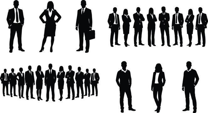 Business people silhouettes set professional team group standing corporate workers isolated on white background illustration collection