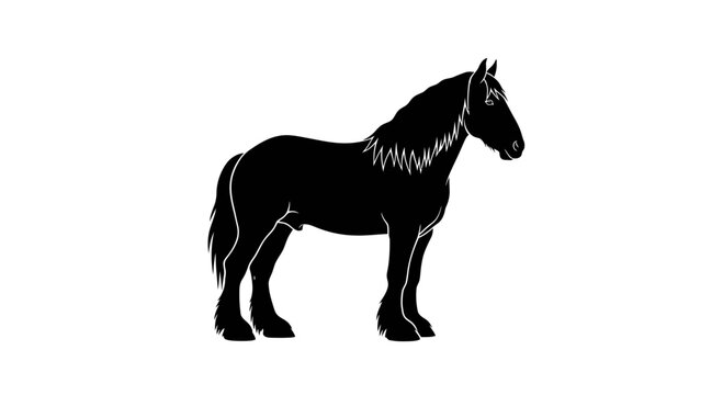 Black silhouette of a draft horse isolated on white background