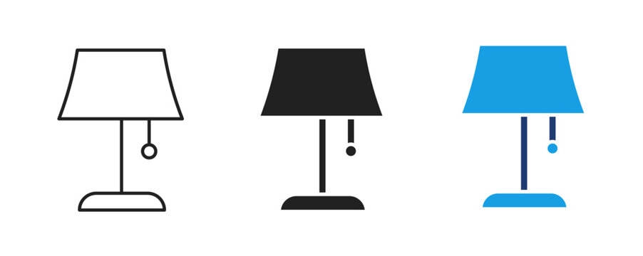 Table Lamp Icon Set, Desk Lamp Vector, Light Lamp Icon, Home Lighting Symbol, Interior Furniture Illustration, Modern Lamp Design