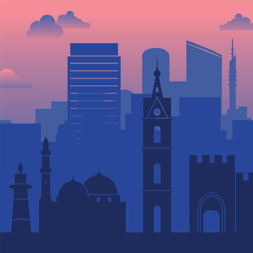 A stunning city skyline at dusk showcasing silhouetted buildings against a colorful backdrop