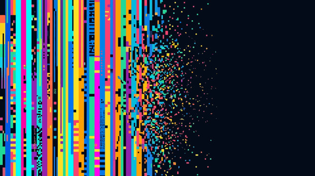 Glitchy digital distortion effect creates abstract colorful pattern on screen