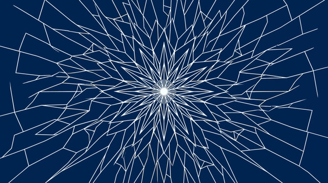 A futuristic illustration of shattered glass exploding in a radial pattern on a dark blue background.