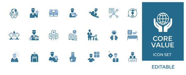 Obraz premium Core value icons for business, global responsibility, and leadership