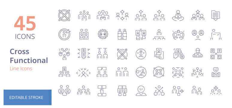 Cross-functional team icons for business collaboration and project management