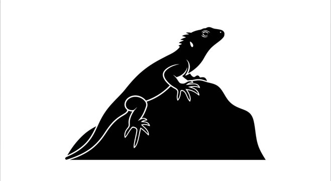 Minimalist black lizard silhouette climbing on a rock vector