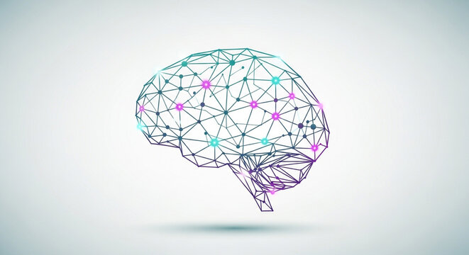 3d wireframe human brain digital neural network technology concept minimal design