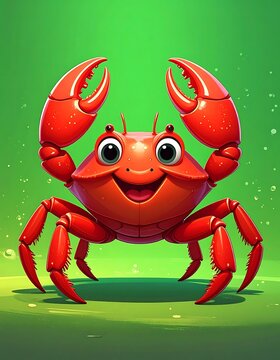 A cheerful red crab with big eyes and a smile