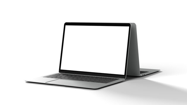 3D Elegant Silver Laptop Mockup with Blank Screen and Subtle Reflection