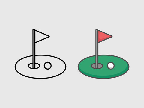 Golf Hole Flag Marker Icon Set Vector Illustration