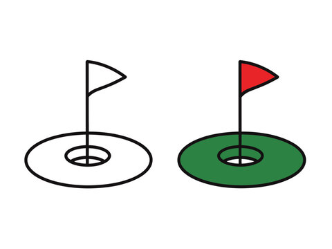 Golf Hole Flag Marker Icon Set Vector Illustration