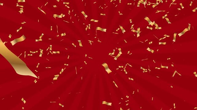 mega sale background falling gold confetti with red background