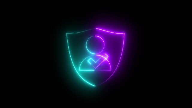 Glowing neon Identity authentication technologies. Secure passwordless multi-factor authentication. Businessperson tapping smartphone screen to use authenticator application.4k video