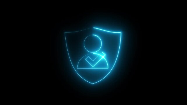 Glowing neon Identity authentication technologies. Secure passwordless multi-factor authentication. Businessperson tapping smartphone screen to use authenticator application.4k video