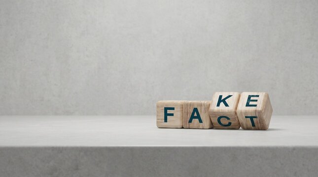 Wooden blocks with the word fake changing into fact