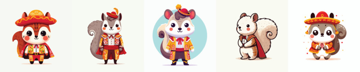 Naklejka premium cute squirrel vector in spanish matador costume