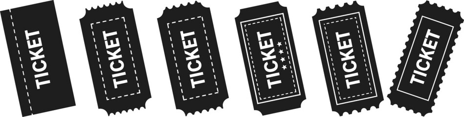 Fototapeta premium set of six blank cinema or event tickets in black and white flat design vector illustration
