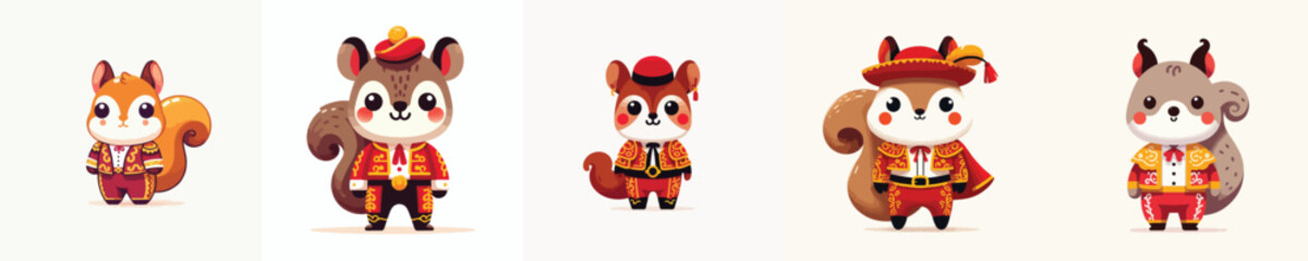 Naklejka premium cute squirrel vector in spanish matador costume