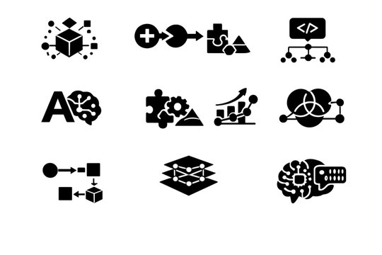 Simple symbol icons icon composition image vector linguistics generation ai isolated modern