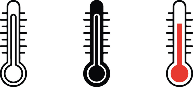 three thermometers showing cold to hot temperature levels flat design vector illustration