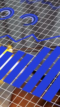 Vertical video: Torch flame appearing, heating wire for soldering while blue charts animating grid