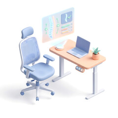 Fototapeta premium 3D Render Isometric Smart Ergonomics and Remote Workspace Health Concept
