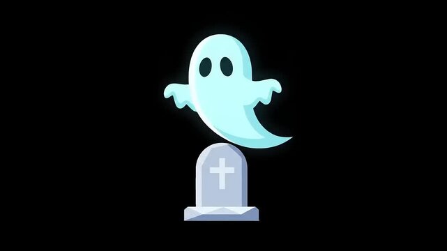 Glowing ghost hovering over tombstone.