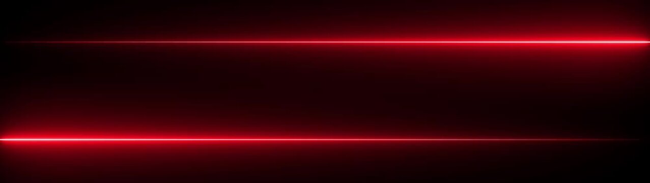 Red neon laser light lines moving on black background, abstract glowing energy motion