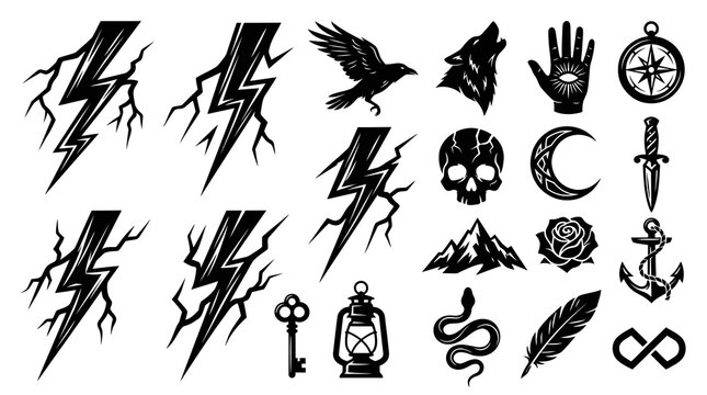 Black  White Vector Icons: Mystical Symbols, Nature, Objects, Tattoo Art