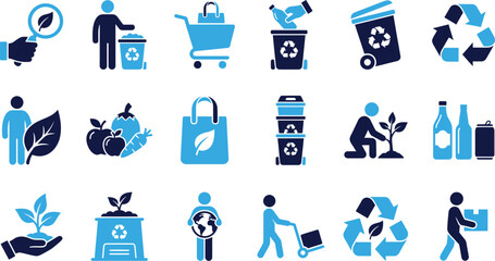 Recycling and environmental icons for sustainability, eco-friendly lifestyle, and waste management concepts. © Shovo