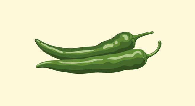 Two fresh green chili peppers vector illustration