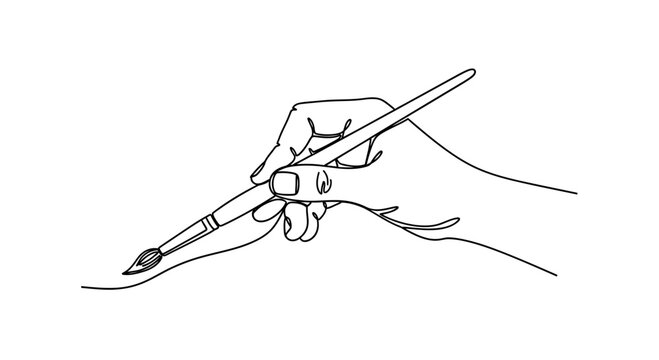 Continuous line drawing of a hand holding a paintbrush