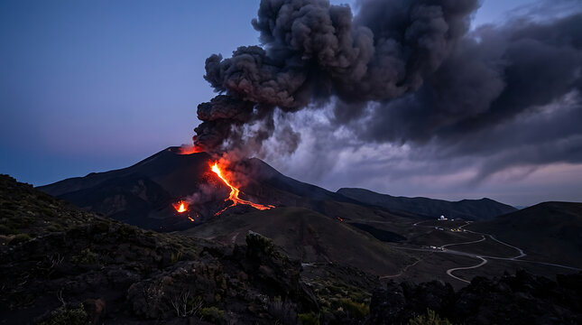 Volcanic eruption at night a fiery display of earth's power