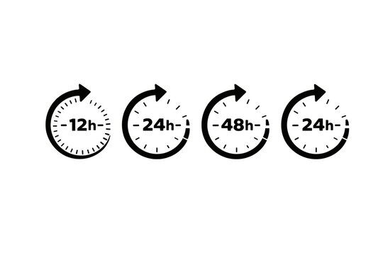 12h 24h 48h Clock Cycle Silhouette Vector Illustration