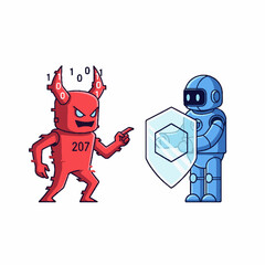 Fototapeta premium Robot and devil character illustration.