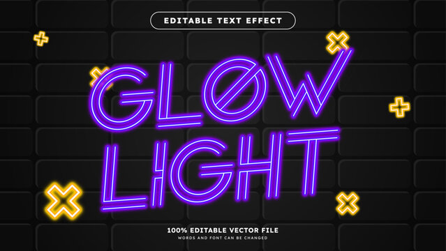 Glowing neon text effect on the brick wall background Text glows in the dark