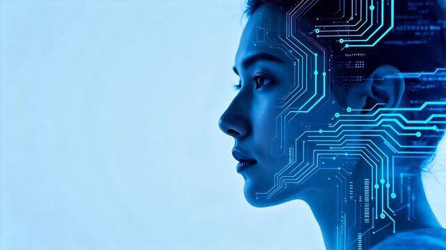 Human face with digital circuit overlay
