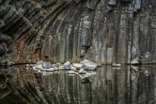 Geometric patterns created by basalt rocks in Genbudo Park