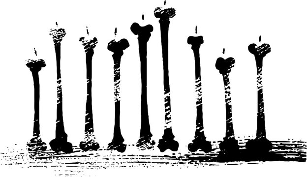 High-contrast black ink bone candle silhouettes background for gothic poster and banner design