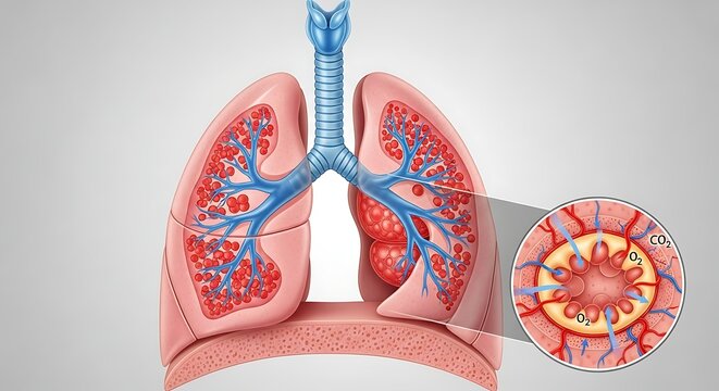 Human Respiratory System Anatomy Illustration Showing Lungs.