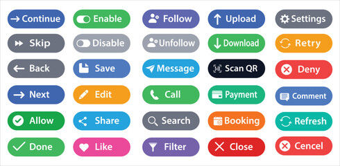 Fototapeta premium Modern flat ui action button set illustration Vector, illustration