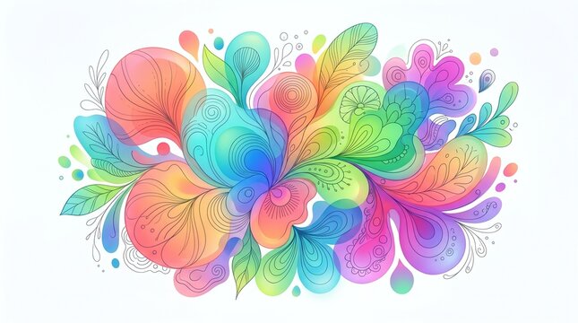 Vibrant Abstract Watercolor Paint Splashes Bursting with Rainbow Colors on White Background