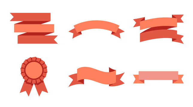 Set of Flat Vector Ribbons and Prize Rosette