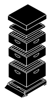 Isometric Exploded View of Langstroth Beehive Silhouette, Vector Illustration for Beekeeping and Honey Production Diagram