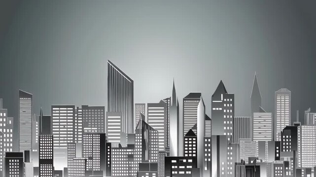 Modern Cityscape Silhouette with Glowing Windows at Dusk.