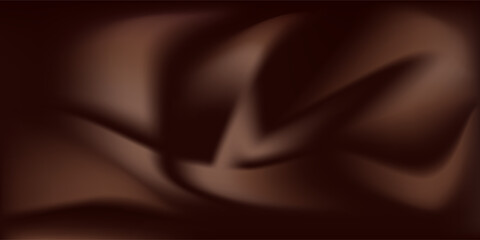 Fototapeta premium Chocolate wavy swirl background. Abstract satin chocolate waves, brown color flow. Vector